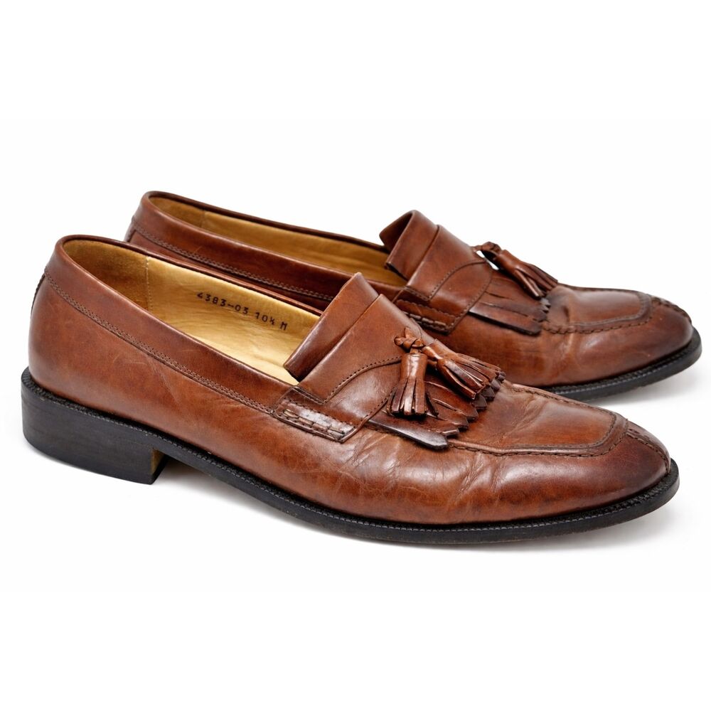 PRONTO UOMO Italy Mens Sz 10.5M Brown Leather Cap Toe Tassle Dress Loafers